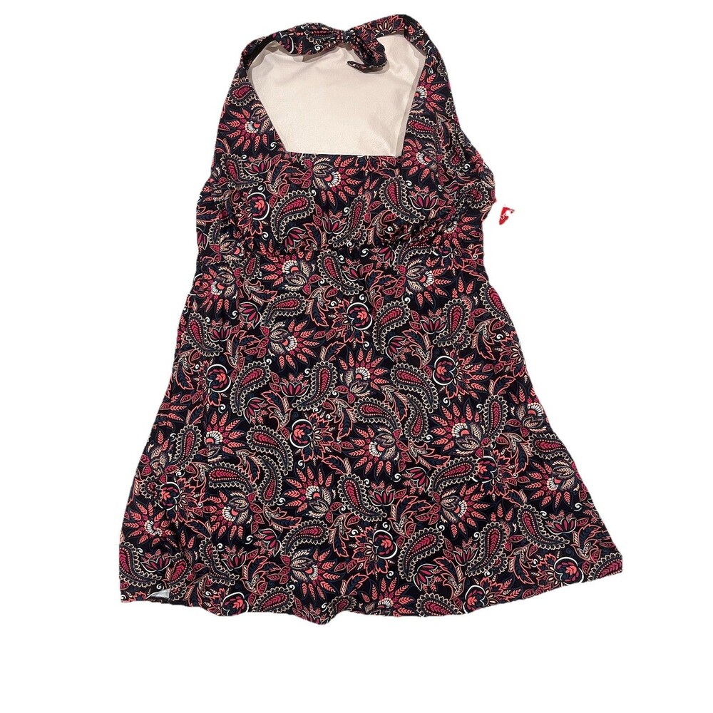 NWT Lands’ End Chlorine Resistant Square Neck Halter Swim Dress Size L Paisley